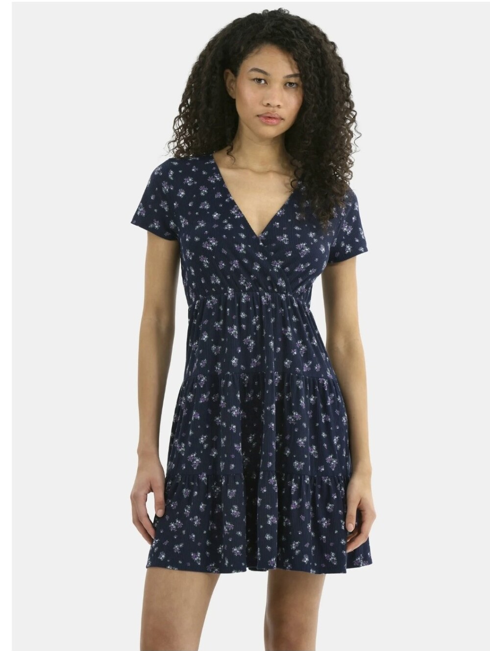 No Boundaries Navy Floral Wrap-Style Mini Dress with Tie in the Back - Size XXS